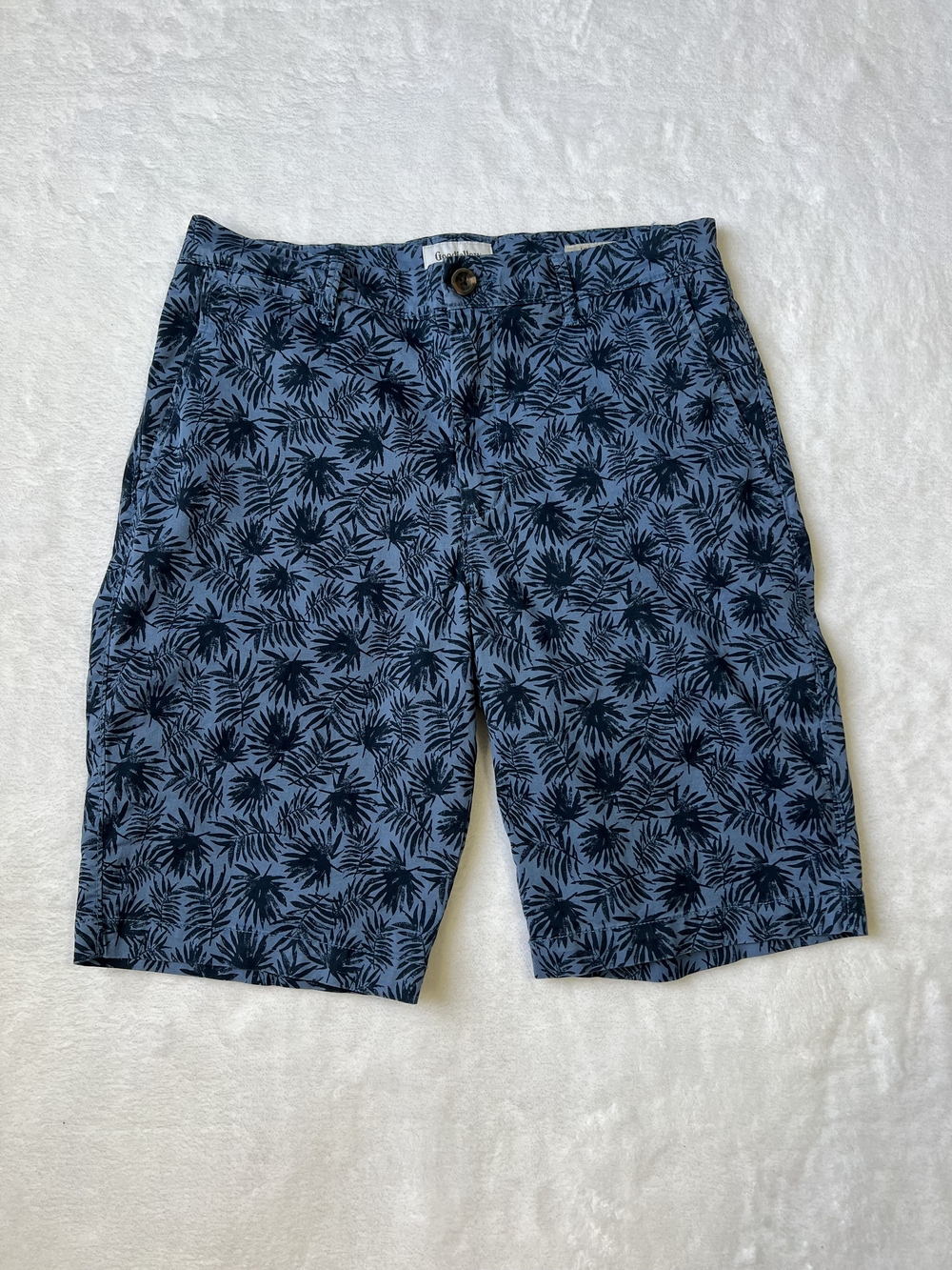 Goodfellow & Co Linden Blue Tropical Palm Print Chino Shorts Mens 30 10.5 Inseam
